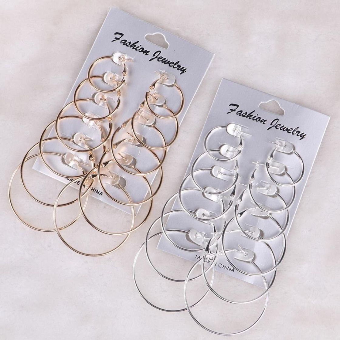 Social Toamen 6Pairs/Set Vintage Silver Golden Gran CíRculo Aros Aretes Mujeres Steampunk Clip