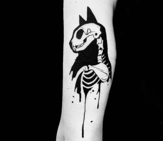 skull cat tattoo