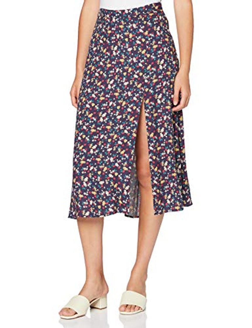 Fashion Springfield Frq.Falda Midi Macro Flor-C/19 Falda, Azul