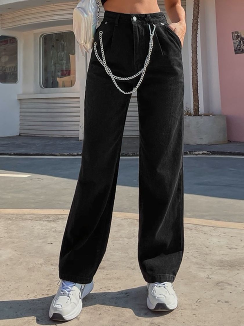 Fashion black pants with chains 