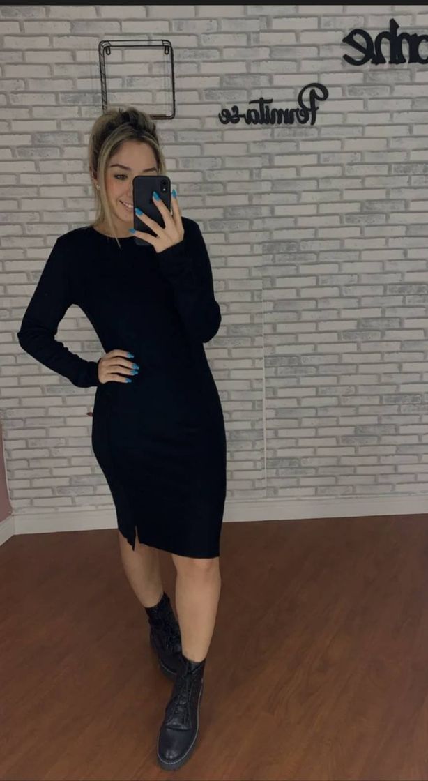 Social VESTIDO CANELADO MANGA LONGA - Linda Menina Boutique
