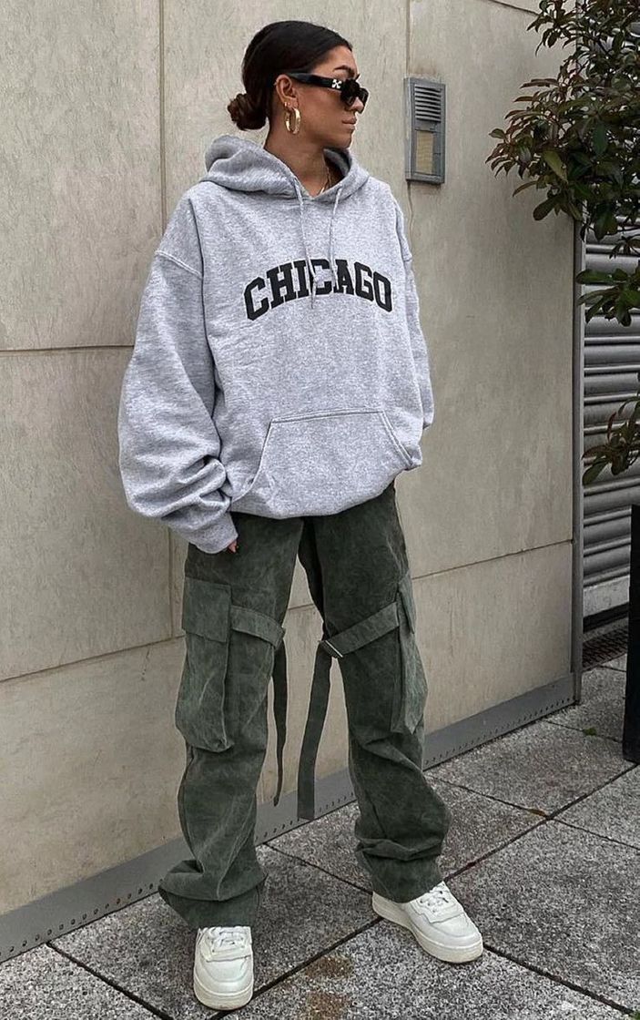 Fashion Grey chicago printed hoodie