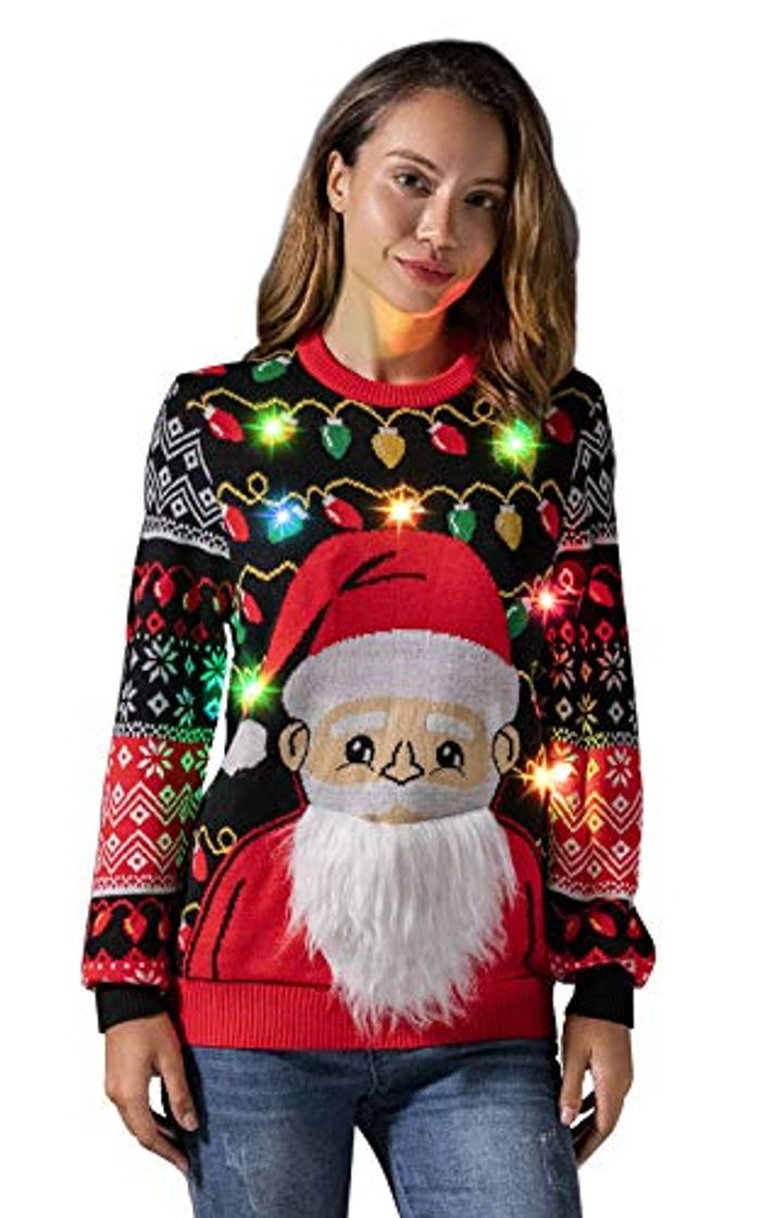 Fashion U LOOK UGLY TODAY Jersey de Navidad para hombre con luz LED