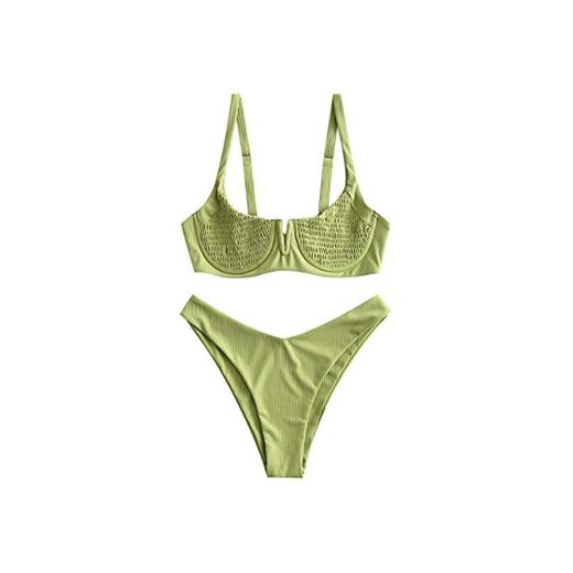 ZAFUL Bikini para mujer con aros acanalados en V