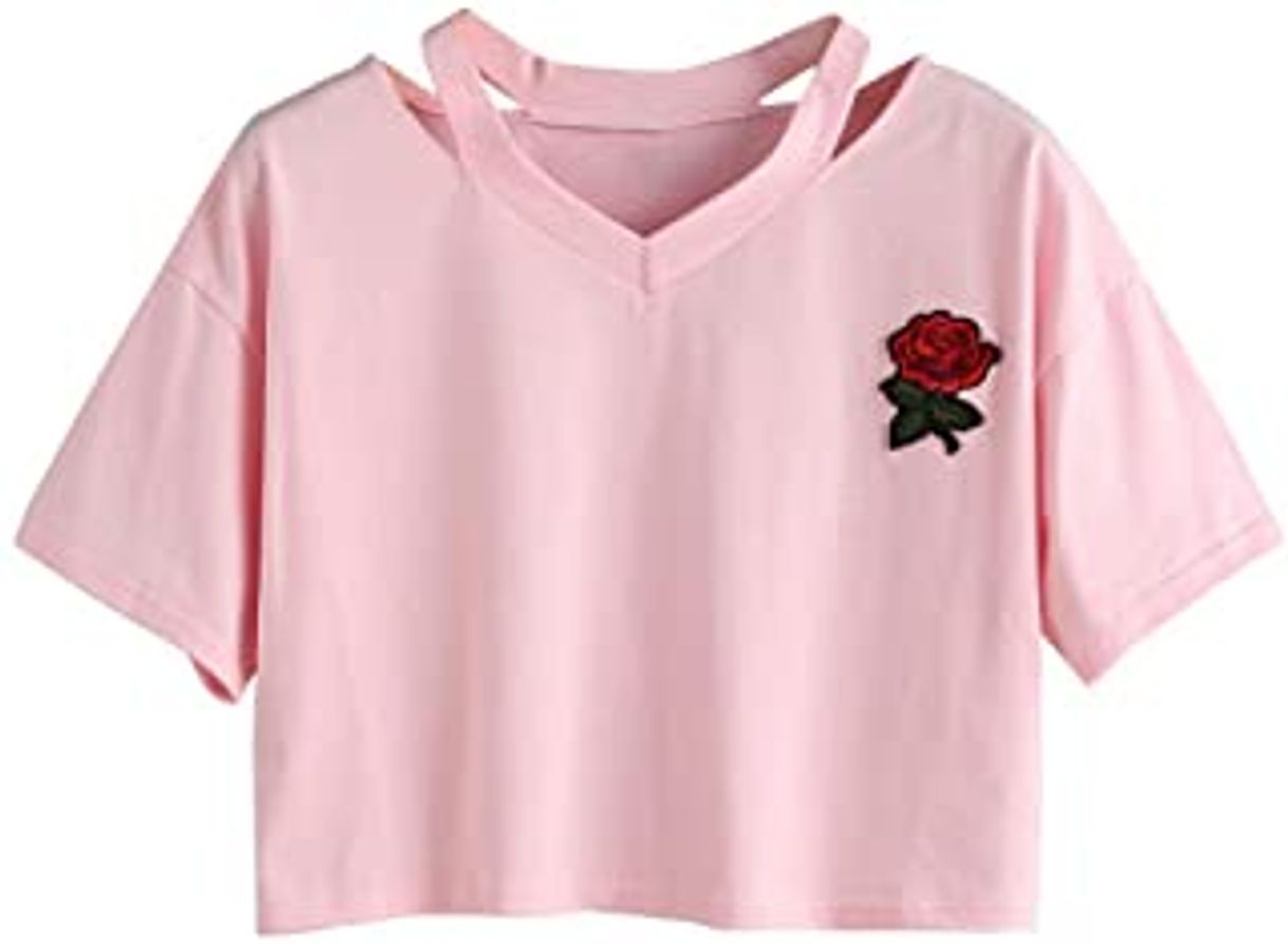 Fitness Goodsatar Mujer Rosa Manga corta Casual Camiseta Mezcla de algodón Cuello en V Chaleco Tops Blusa (S