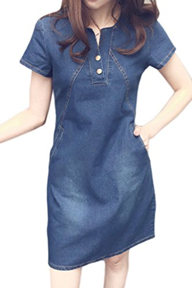 Moda Escuela De Verano Casual Mujer Vestidos De Turno Plus Tamaño Vestido Vaquero Darkblue L