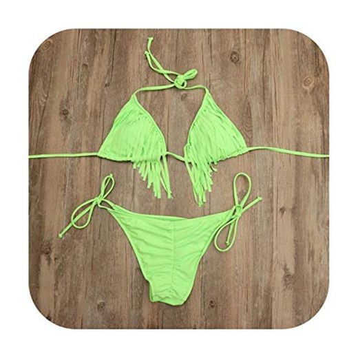 Trajes de baño sexy con flecos de las mujeres conjunto de bikini de dos piezas trajes de baño traje de baño moda praia Verde verde M