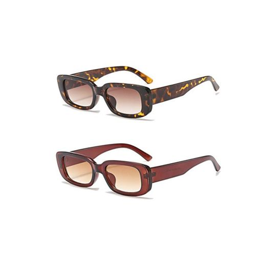 YAMEIZE Rectangle Sunglasses for Women Men 2 Pack 90’s Vintage Driving Square