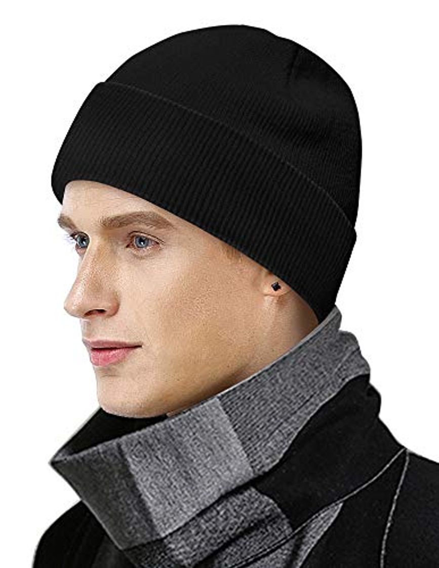 Fashion Gorro para Hombres Mujeres Gorro de Invierno Unisex Slouch Beanie Hat Gorro de Punto Negro Cálido Sombrero Adulto Moderno Suave Elástico Sombreros de Esquí Aire Libre Sport Casual