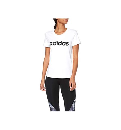 adidas W E Lin Slim T Camiseta de Manga Corta, Mujer, Blanco