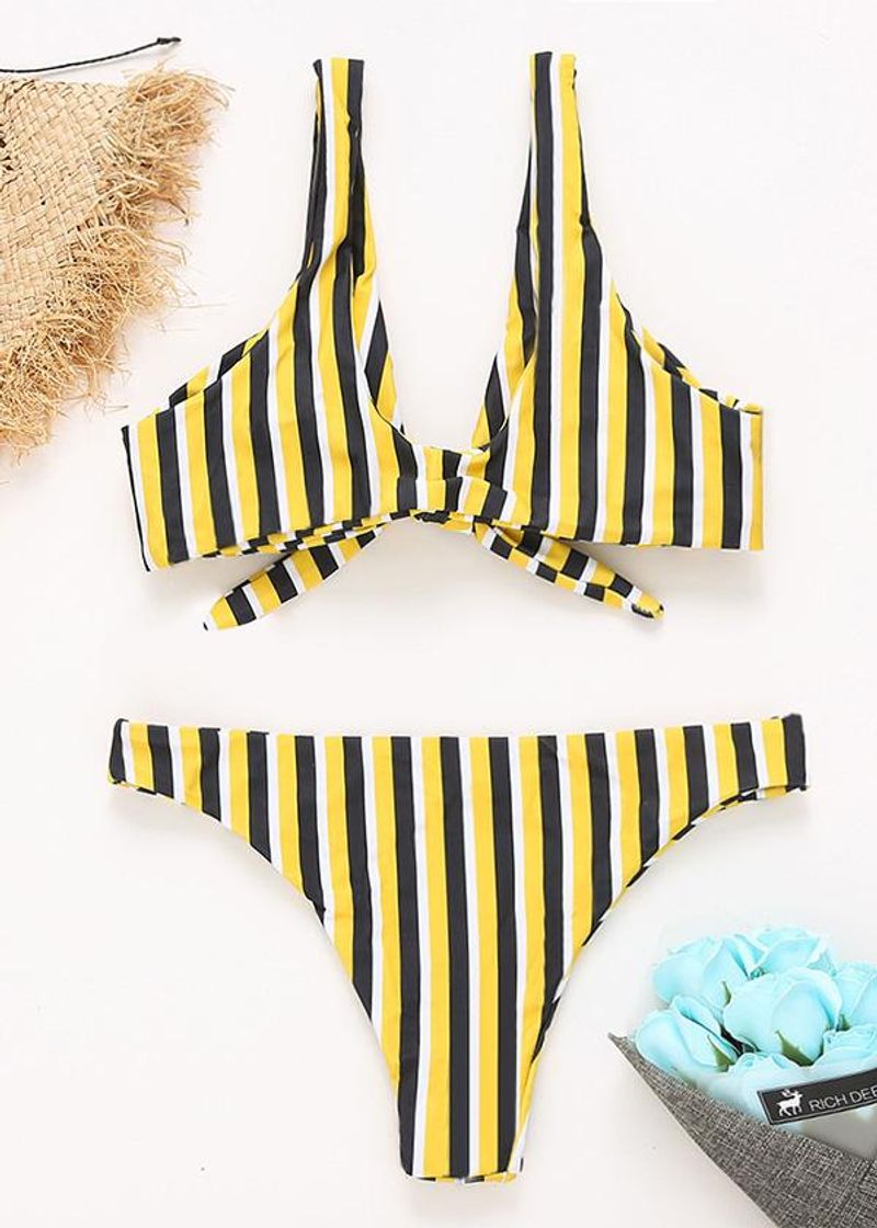 Fashion Bikini Women's 2 Pieces Knot Striped Print Joliegal