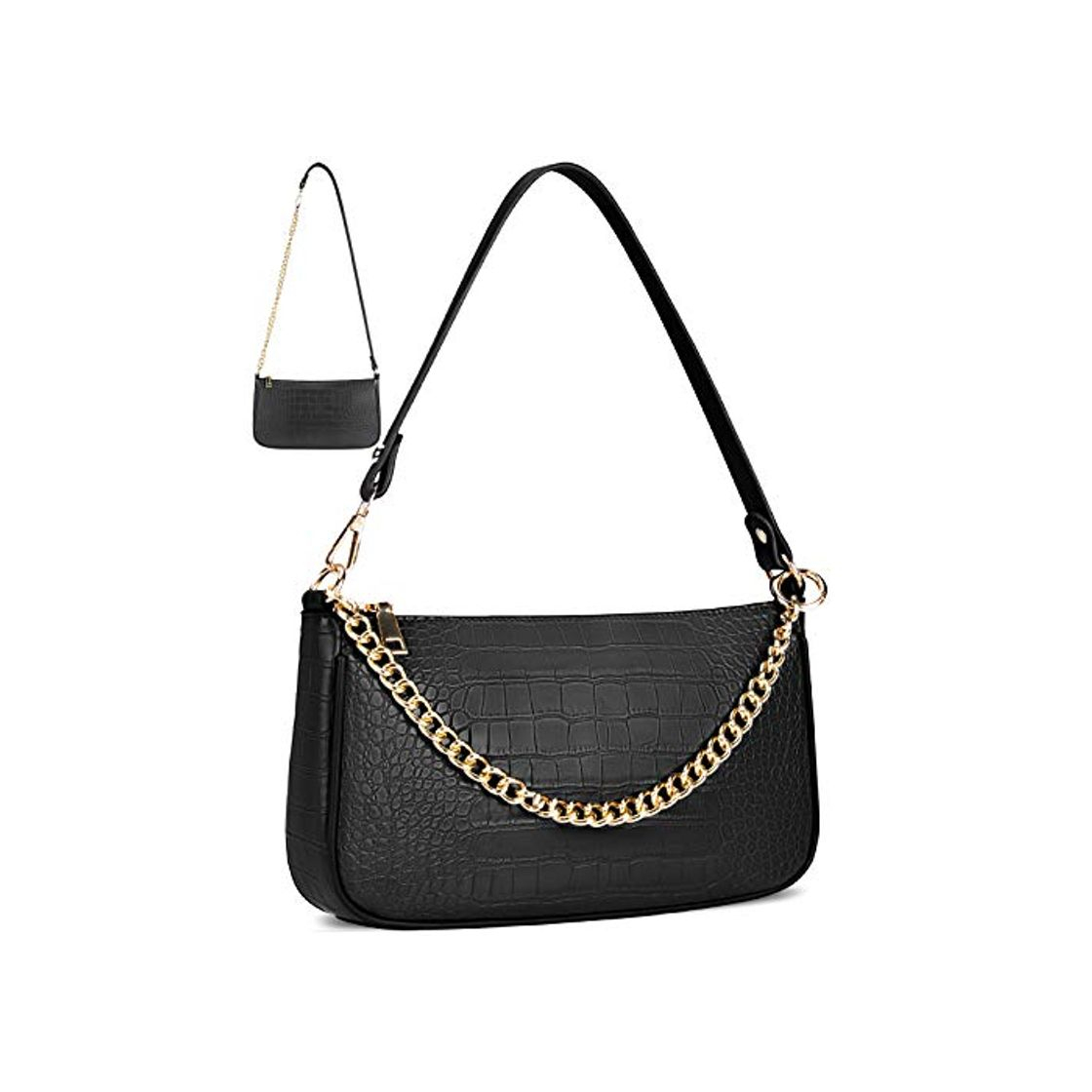 Fashion Pequeño Bolsos Bandolera Mujer Bolsos de Hombro Cadena Cuero PU Mensajero Crossbody Bag Bolsos Embrague Trabajo Moda Diario Vida Negro