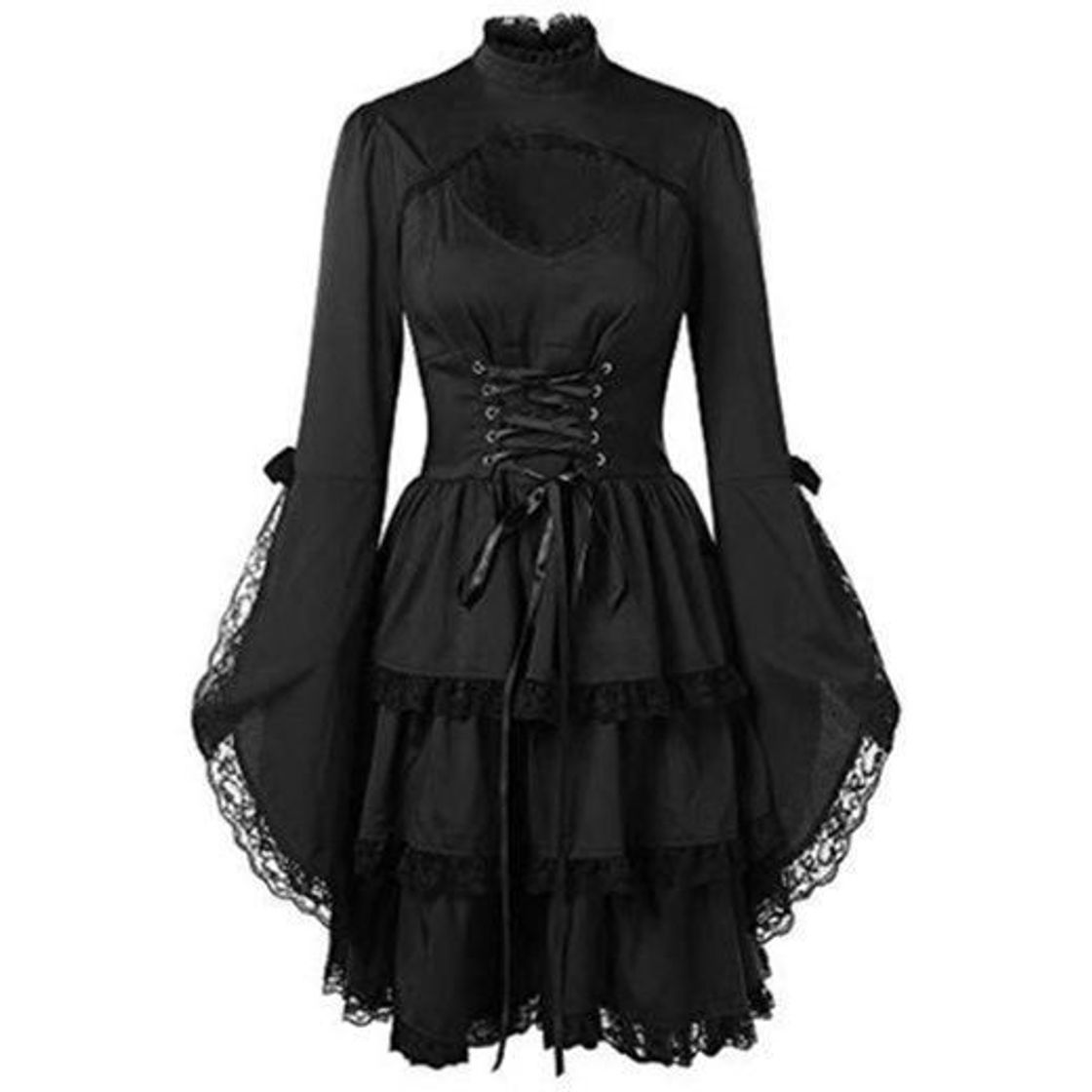 Fashion Lenfesh Otoño Invierno Mini Vestido con Manga Larga para Mujer Vestido gotico Negro Vestido de Fiesta Cóctel Vintage Rockabilly Vestido de Fiesta