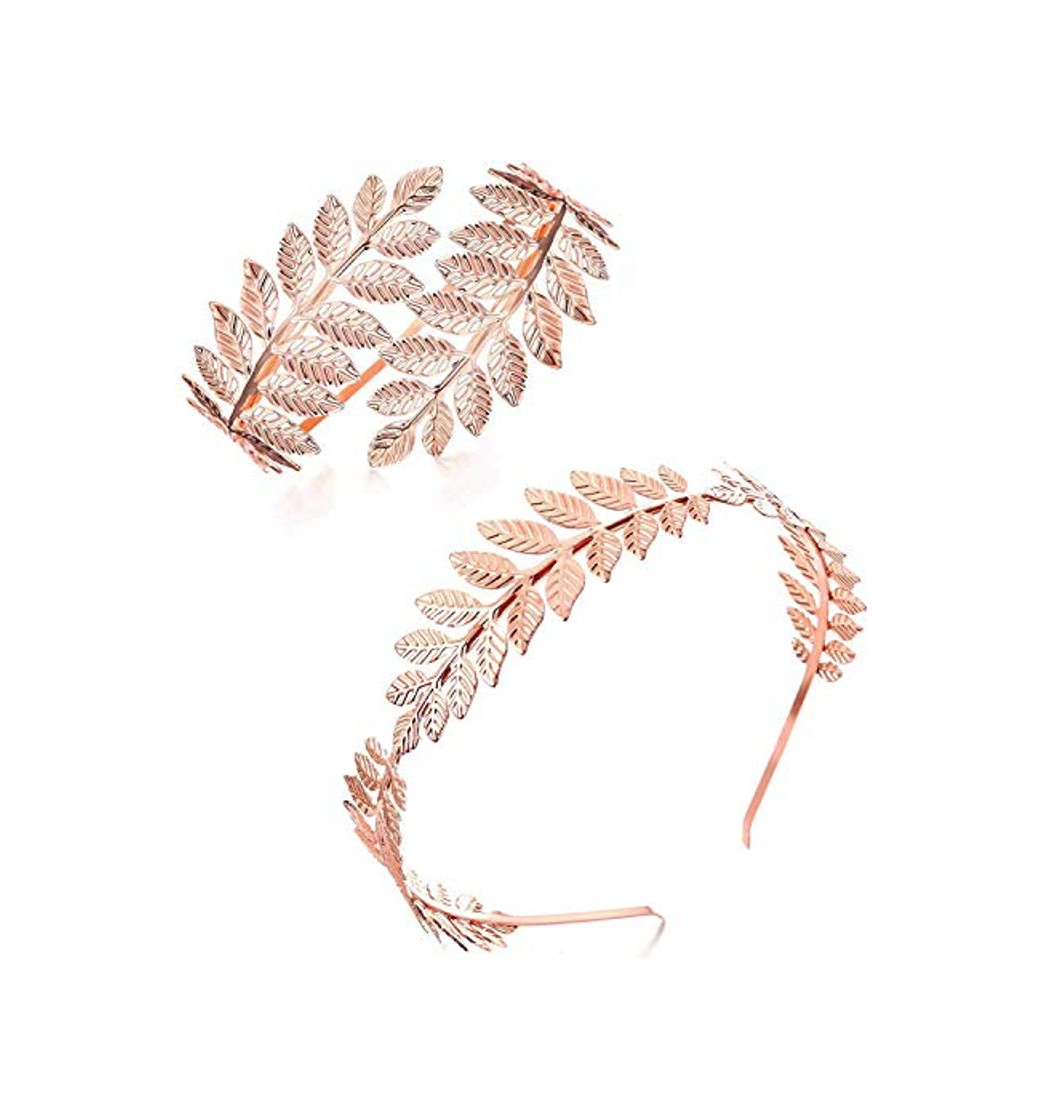 Moda Finrezio Diadema De Diosa Griega Brazalete Conjunto De Joyas Nupciales Roman Laurel Leaf Branch Crown Armlet Brazalete Superior Ajustable Oro Rosa