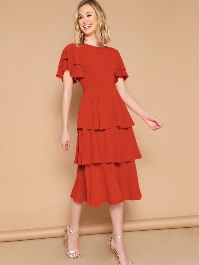 Product Layered Ruffle Cuff & Hem A-line Dress