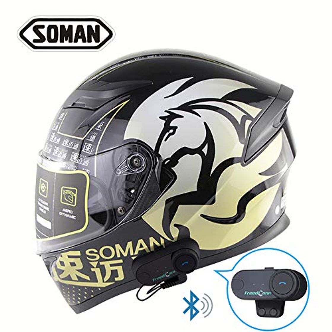 Products SOMAN Bluetooth Casco Modular para Motocicleta, Full Face Racing Casco Certificación ECE