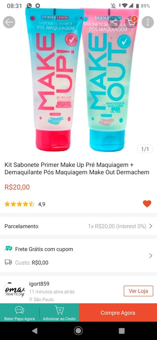 Fashion Kit pré e pós maquiagem, apenas 20,00 os dois 