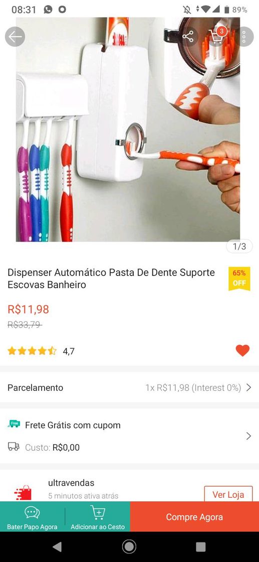 Fashion Dispenser de pasta de dente, apenas 12,00 