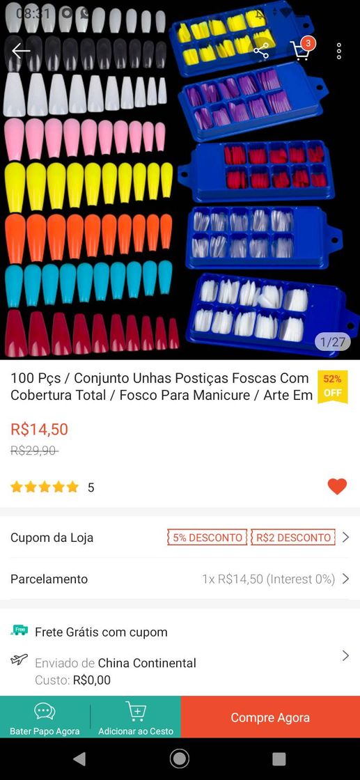 Fashion Unhas postiças já pintadas, apenas 14,50 