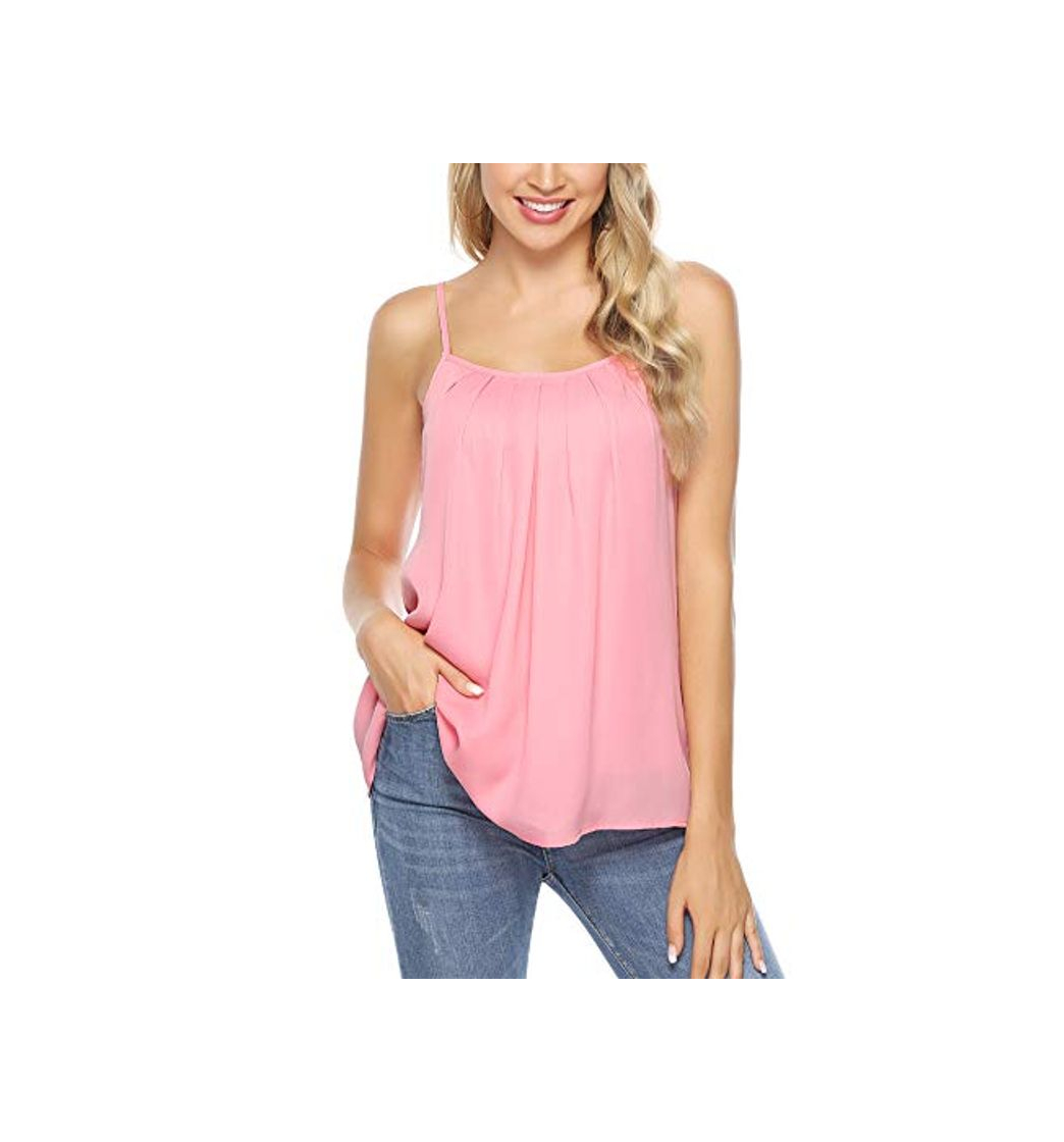 Social Aibrou Mujer Camisola de Verano Cami Tank Tops Dama Color Solido Correa Suelta Columpios con Volantes Blusa Camiseta sin Mangas