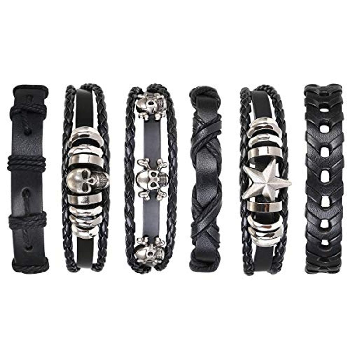 Fashion flintronic® Pulsera Hombre, 6 Piezas Personalidad Retro Tejida Pulsera de Traje de