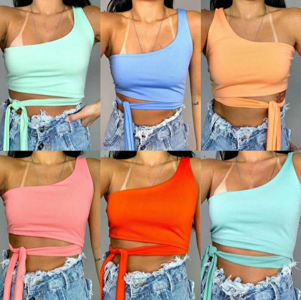 Moda cropped 1 ombro laço 