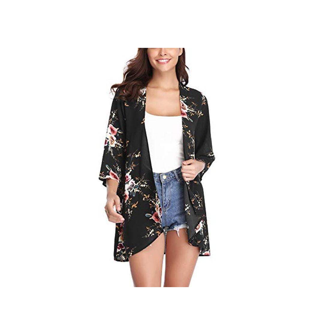 Fashion Aibrou Mujer Chal Flojo Cárdigan Kimono Florales, Manga 3/4 Tops Blusa Floral