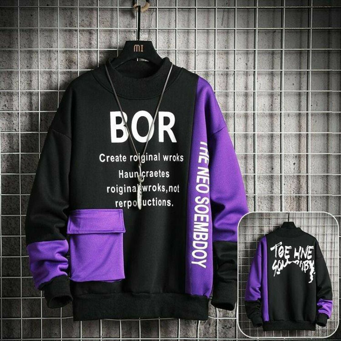 Fashion Moletom preto com roxo