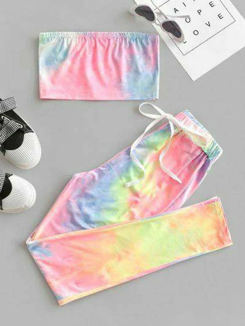 Fashion Conjunto tie dye com top e calça 