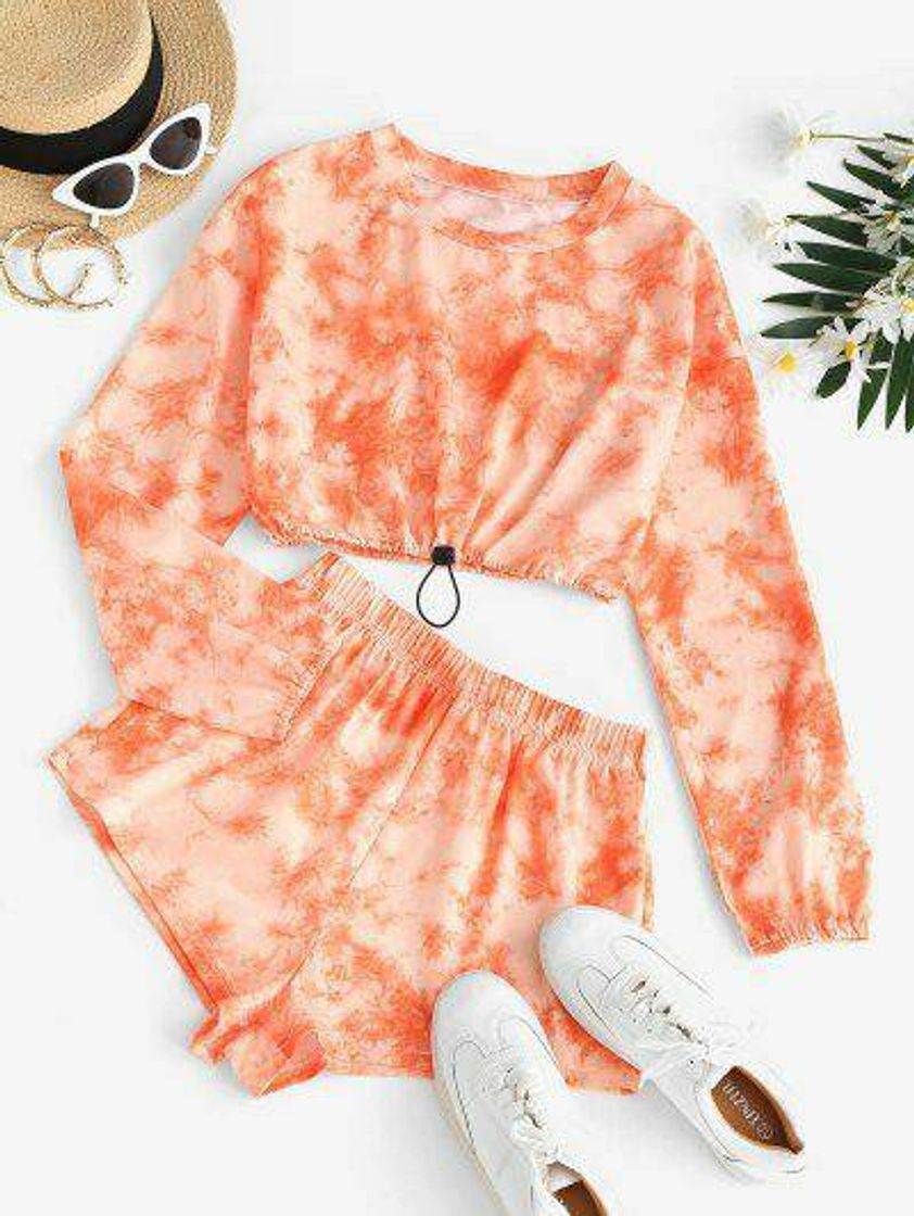 Fashion Conjunto tie dye laranjado