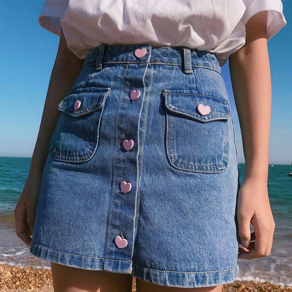 Moda Falda jean con botones de corazón. 💗