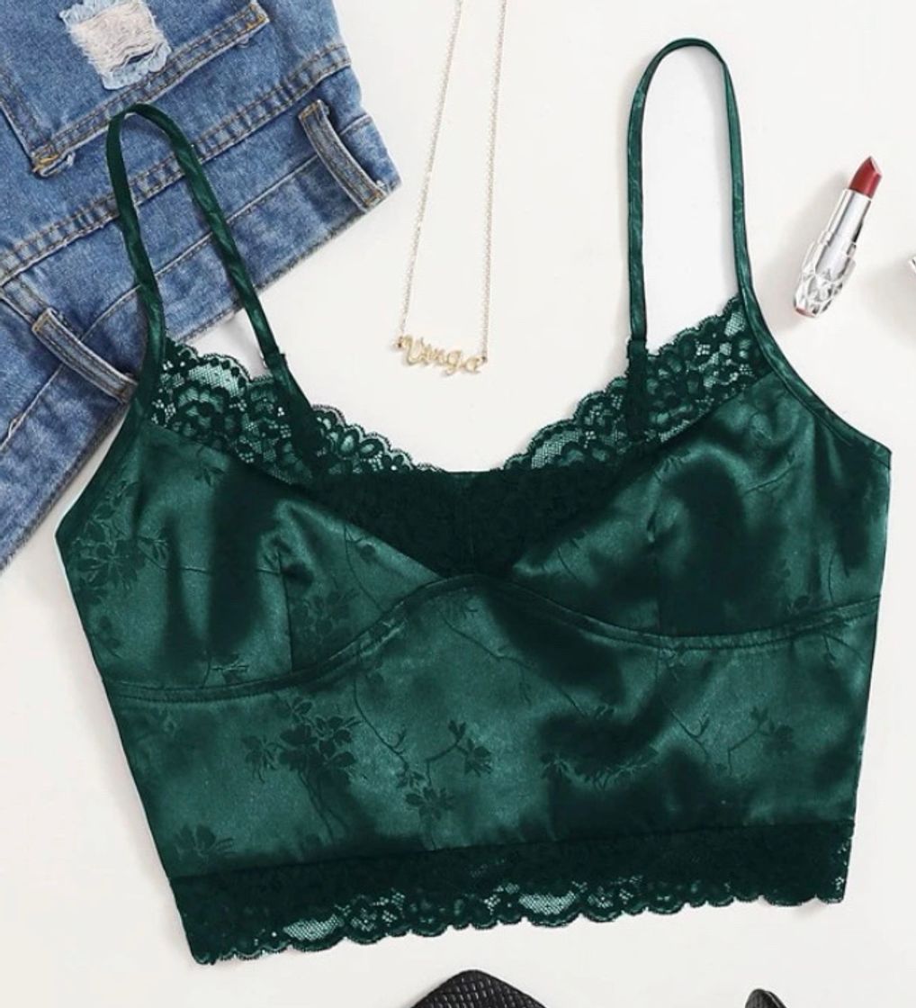 Moda Dark Gree Lace Trimmed Cami Top