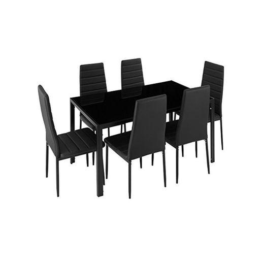 TecTake Conjunto de Mesa y 6 sillas de Comedor (Negro