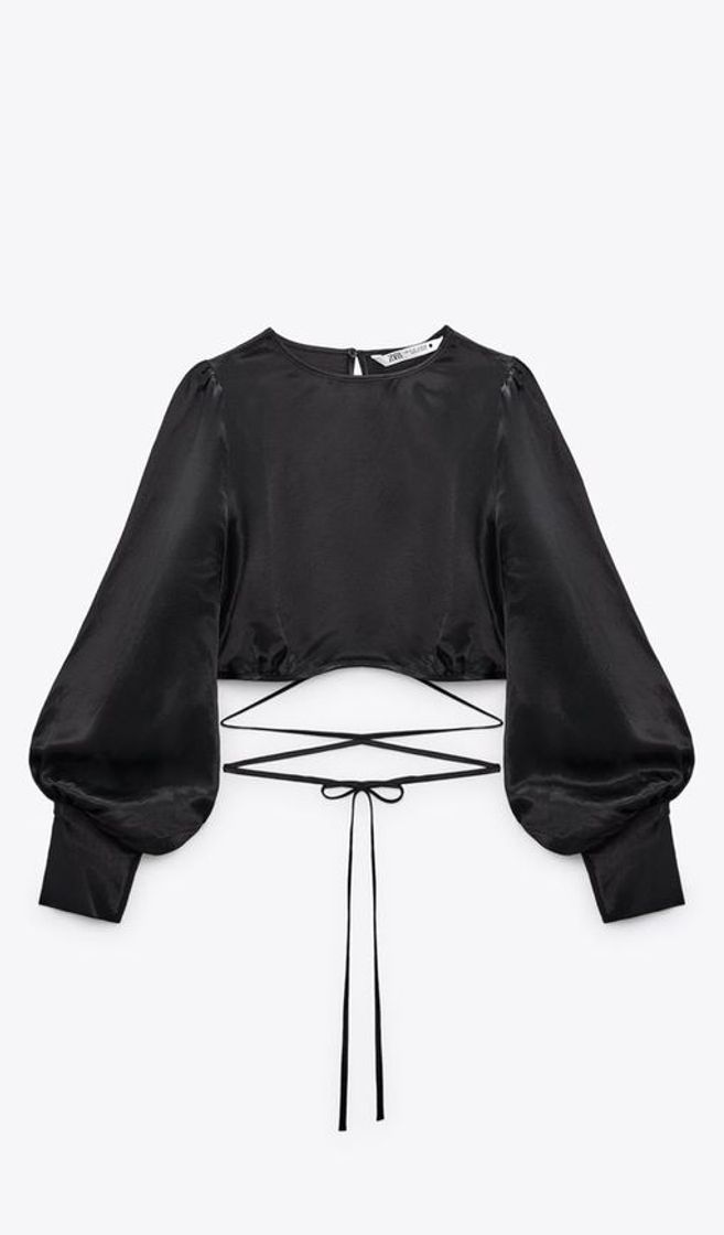 Fashion BALLOON SLEEVE SATIN EFFECT TOP - Black