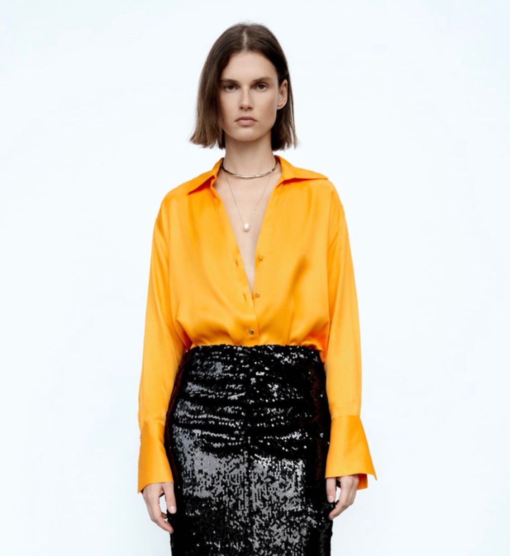 Social Camisa satinada color mandarina 