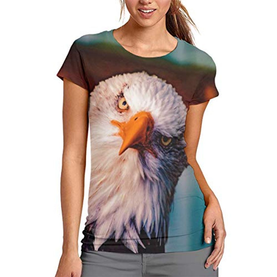 Fashion Calvo Eagle Birds Mujer Casual Camiseta Manga Corta Tops Cuello Redondo Blusa