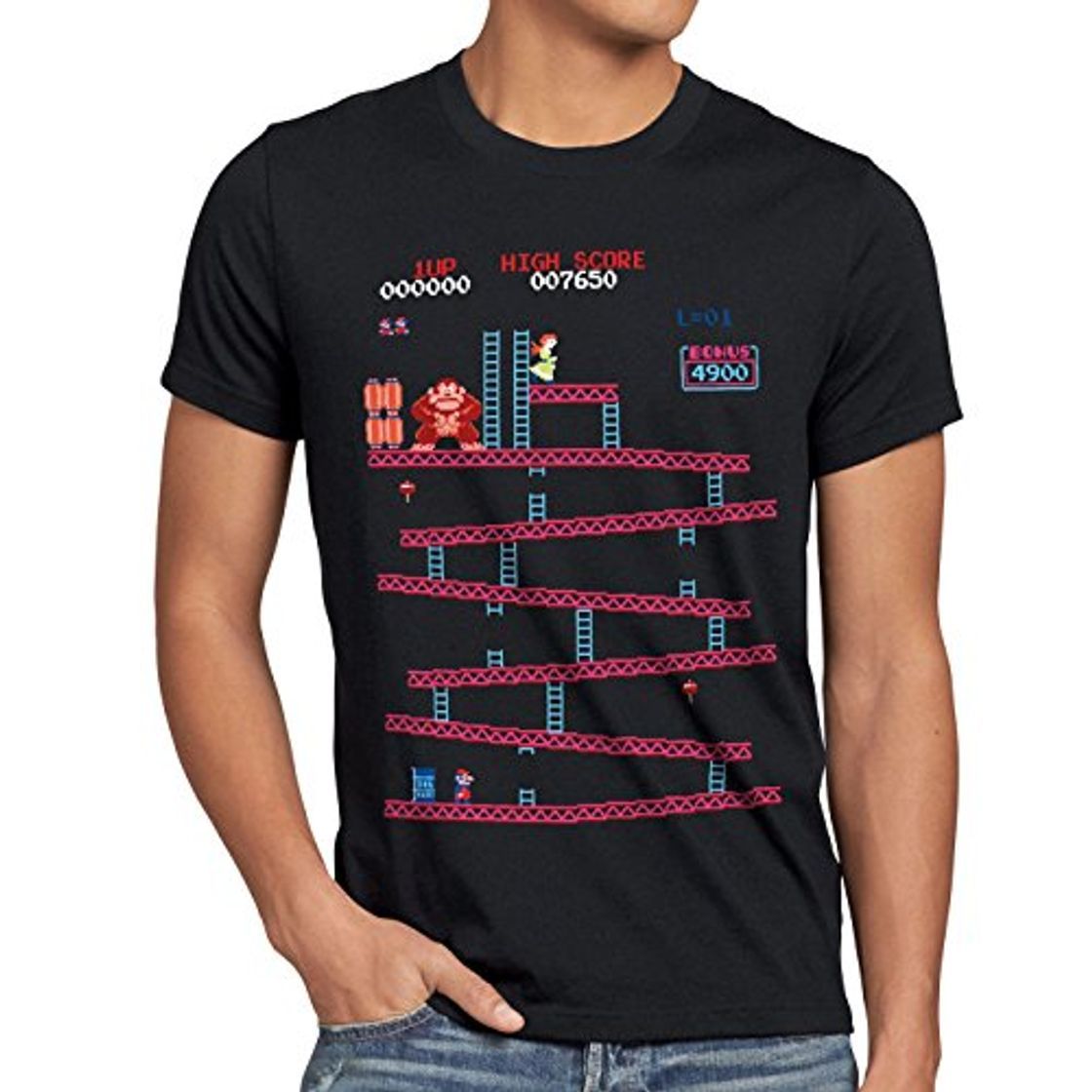 Fashion style3 Retro Kong Camiseta para Hombre T-Shirt Donkey Geek NES Nerd Gamer,