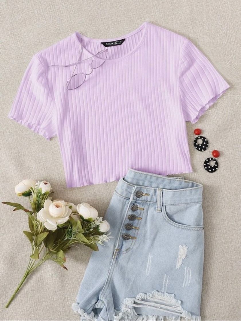 Moda Simples ocasional Camiseta Lilas 