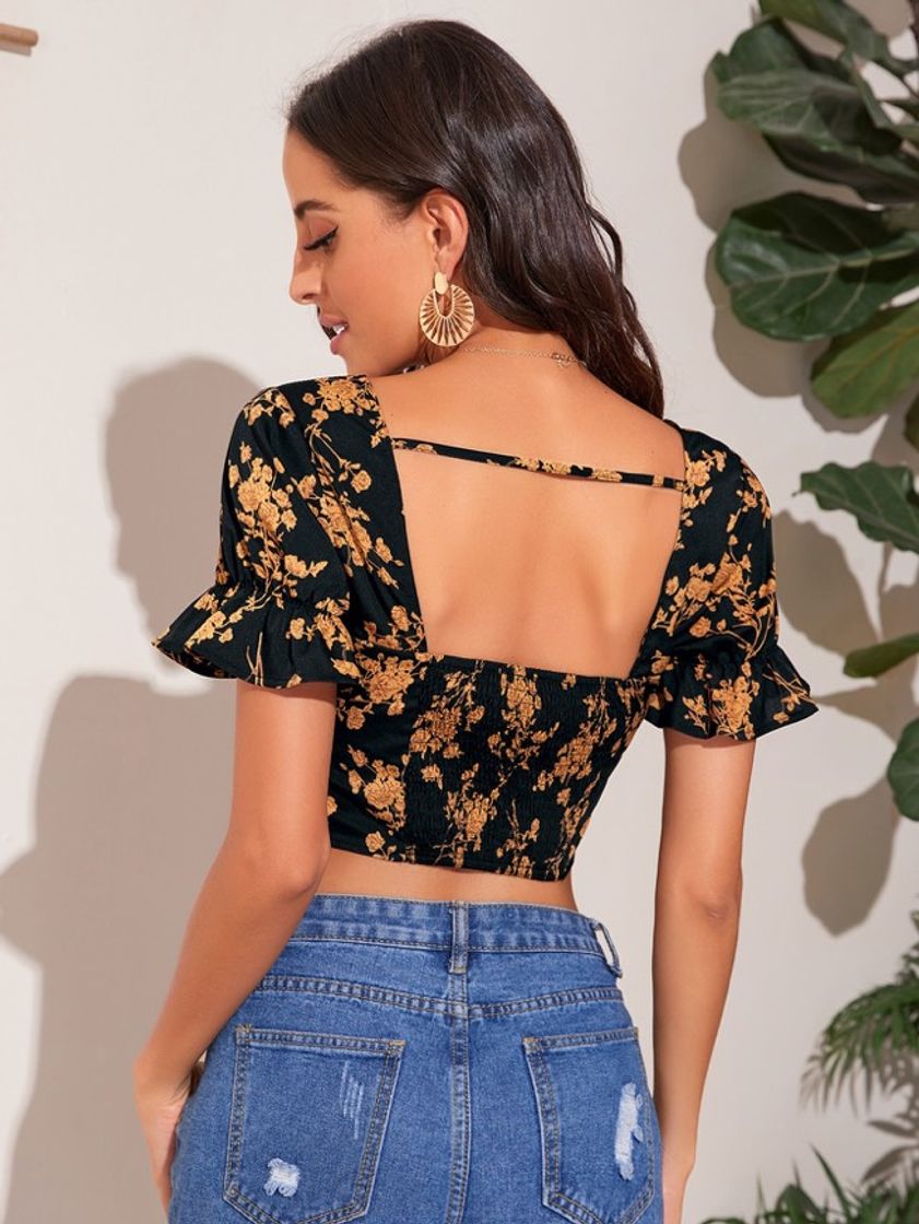 Fashion Blusa preto floral 