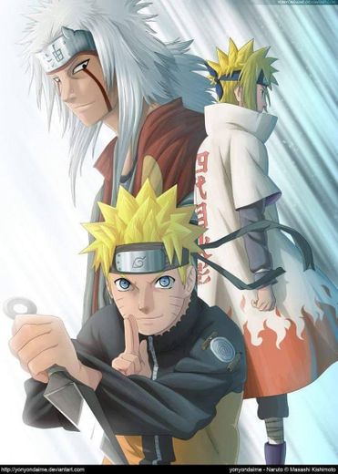 Naruto, mestre jiraya e Minato 