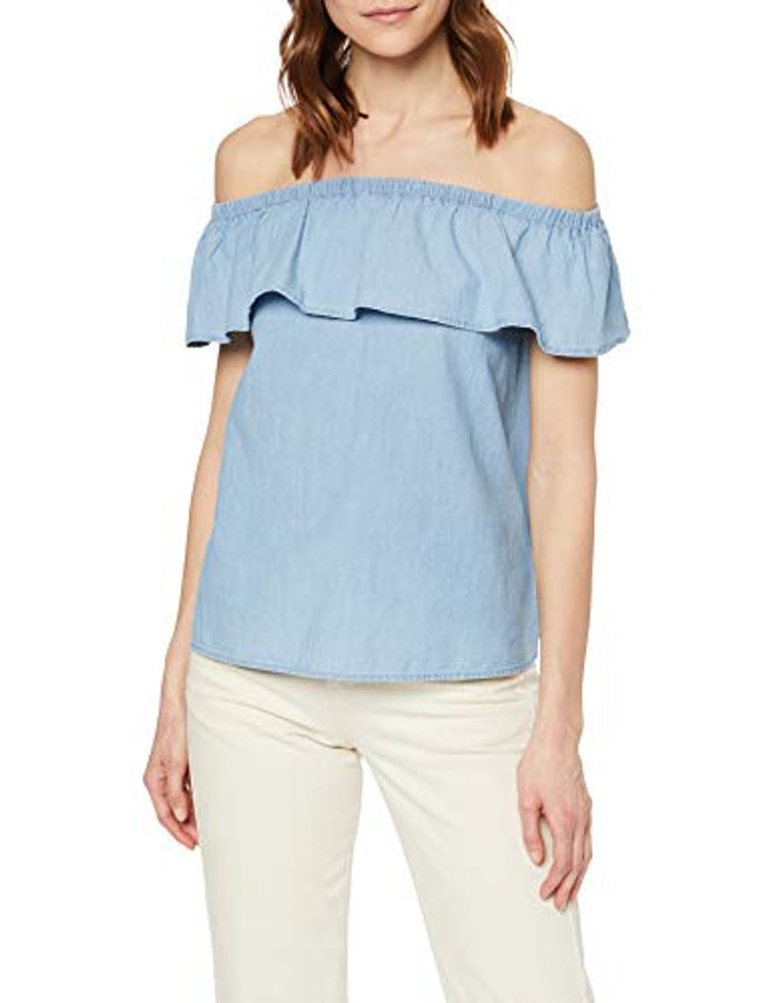 Moda Vero Moda VMEMILIA Frill Chambray Top GA Blusas, Azul