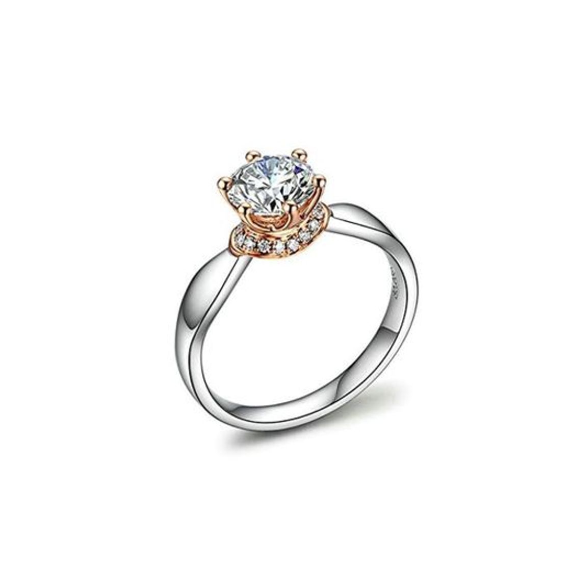 Social Anyeda Mujer Anillo de Compromiso 18K Gold Seis Garra Diamante Plata Anillo Oro 24K Tamaño 15