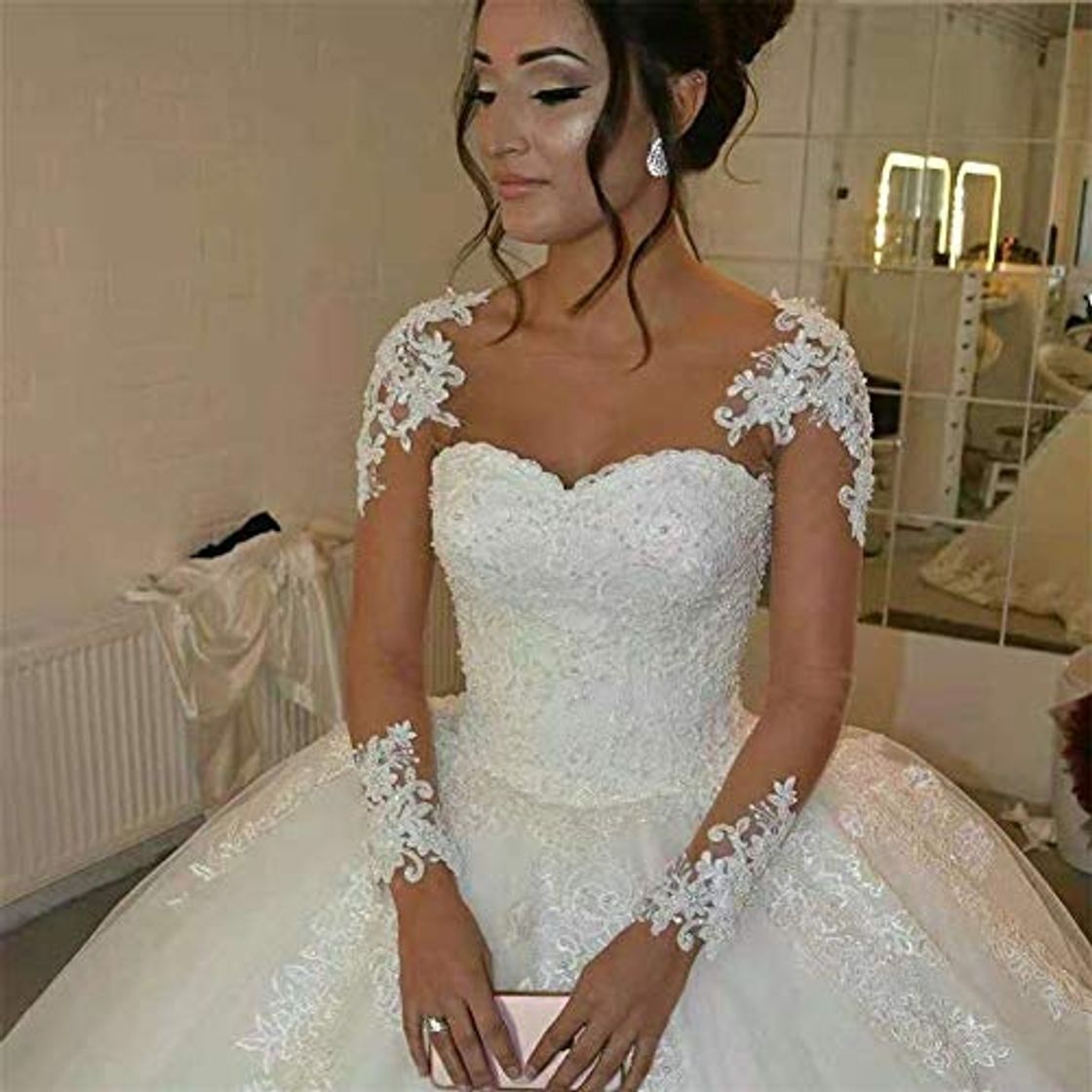 Social NO BRAND Manga larga Vestido de Noiva de encaje vestidos de novia