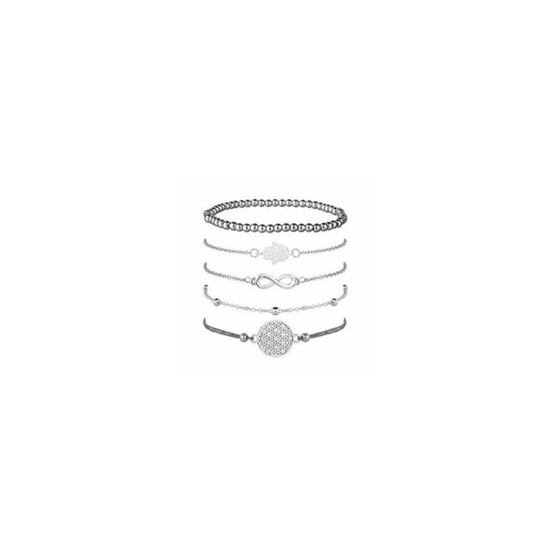 Fashion Juego de 5 pulseras de plata para mujer