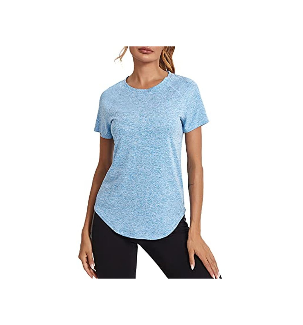 Fashion Wayleb Camiseta Deportivo Mujer Camiseta de Manga Corta Camiseta Holgada de Secado Rápido Camisetas de Malla Mujer Yoga Fitness Top Ropa Deportiva Entrenamiento Atlético