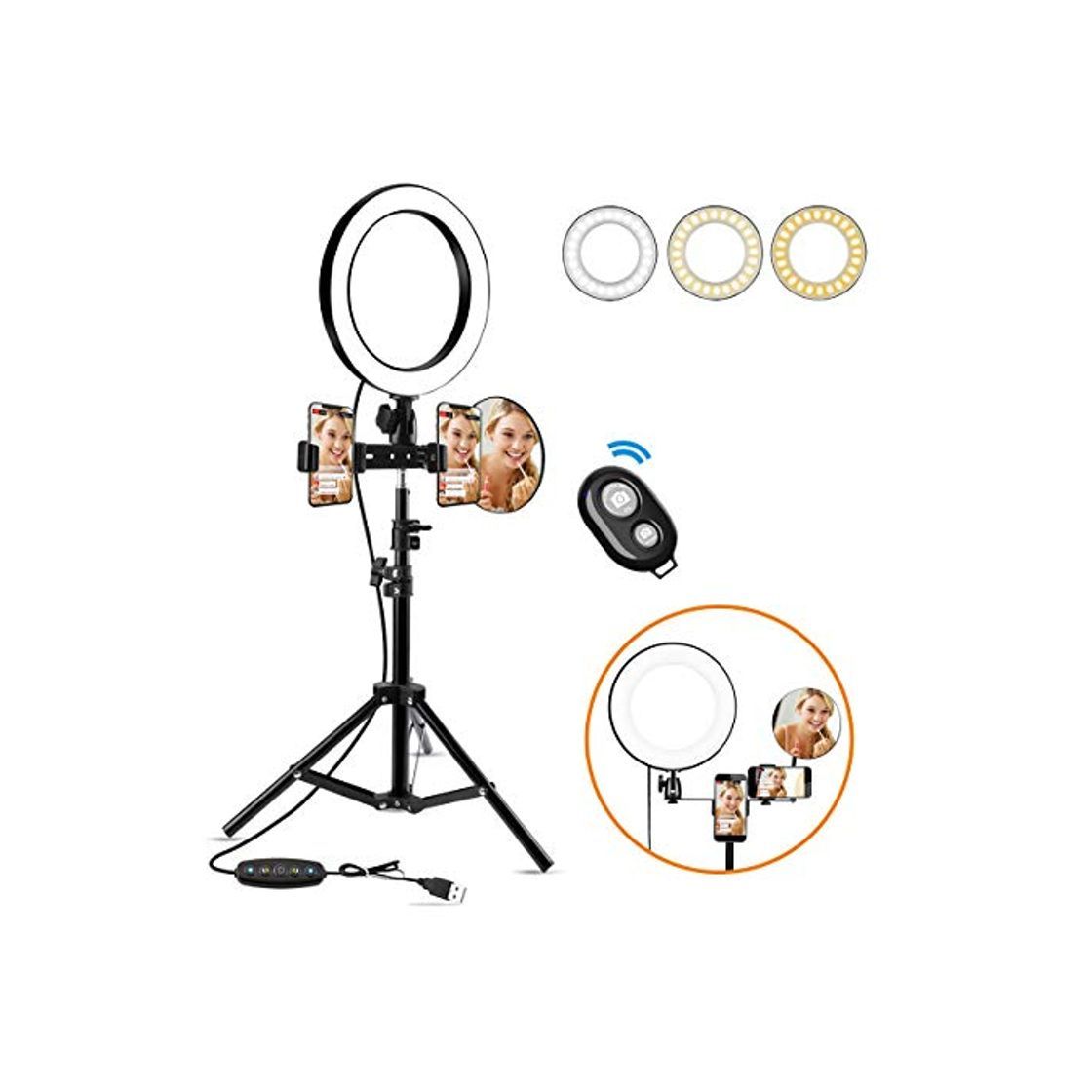 Social Anillo de Luz led,10" Ring Light 3200-6500K Temperatura de Color, Brillo Regulable
