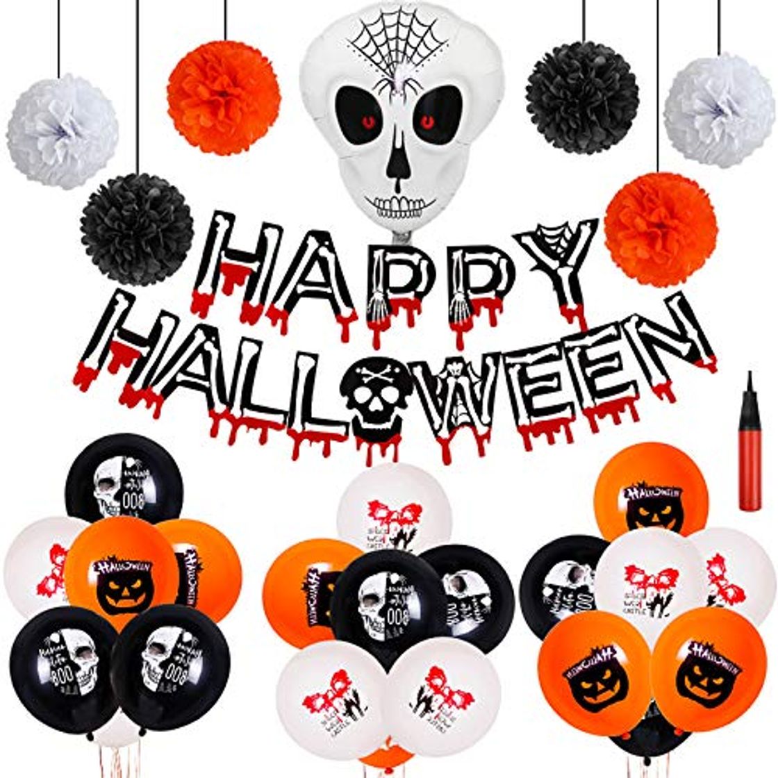 Product 32 piezas Decoración de Fiesta de Halloween Set Globos de Halloween Happy Halloween globos pancarta Ghost Foil Balloon para Halloween Decoración con bomba de aire