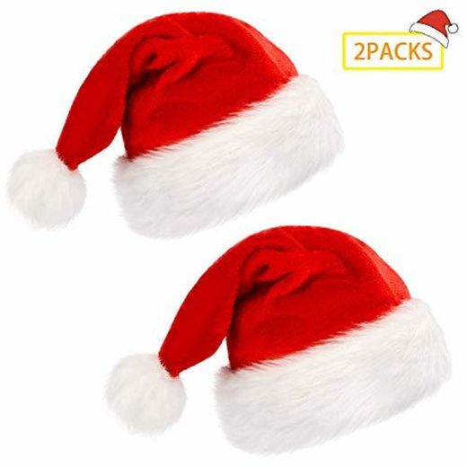 2Paquete gorro de Papá Noel, gorro de Navidad de felpa suave, gorro