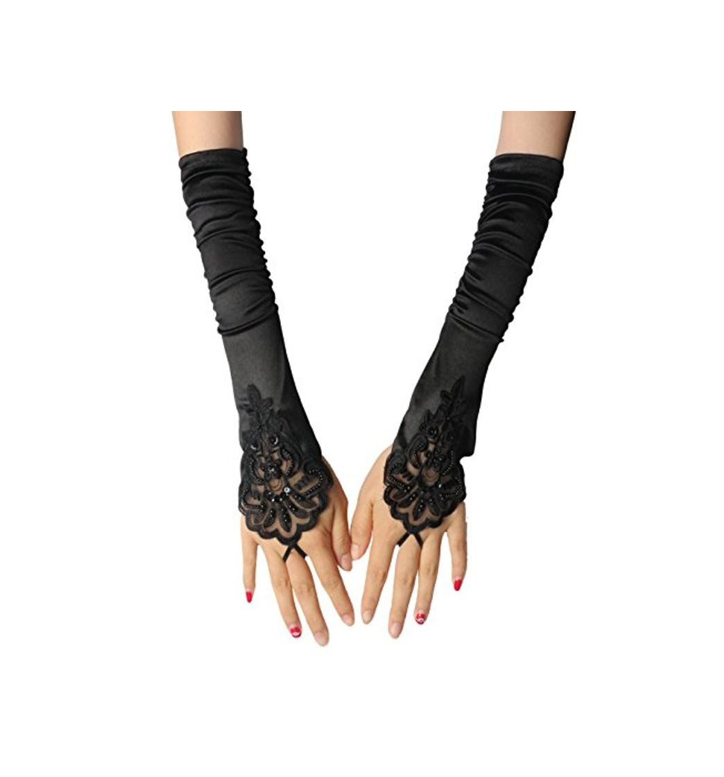 Social INNOBASE 1920s Black Largo sin Dedos Boda Novia Tarde Guantes Satin Elegante