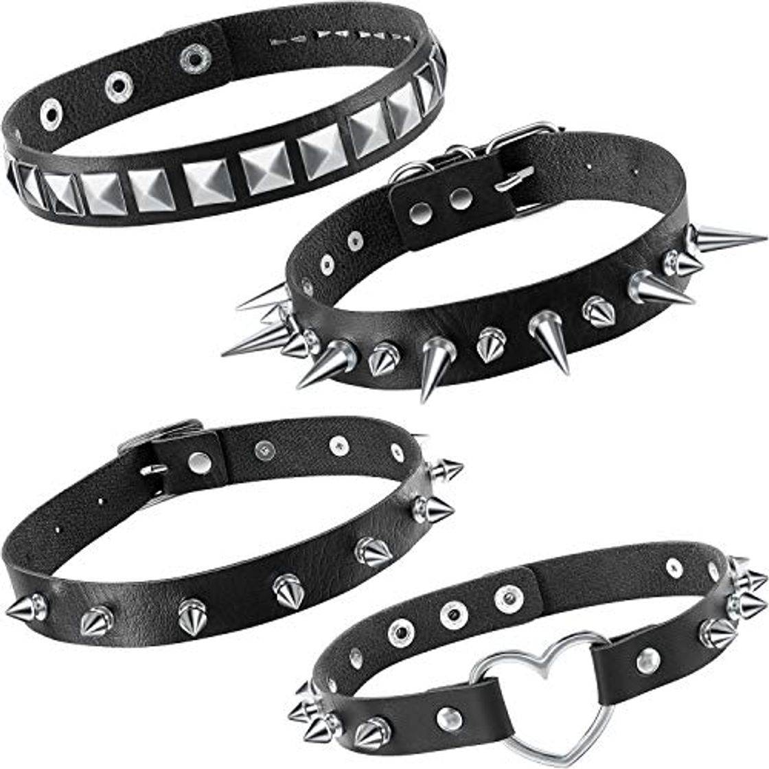 Social 4 Piezas Gargantilla con Tachuelas de Cuero de Motorista Collar Gargantilla de Cuero de PU Gargantilla Collar Gótico de Rock de Punk